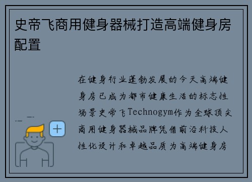史帝飞商用健身器械打造高端健身房配置