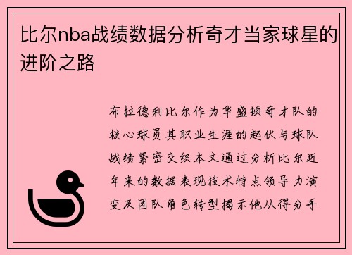 比尔nba战绩数据分析奇才当家球星的进阶之路