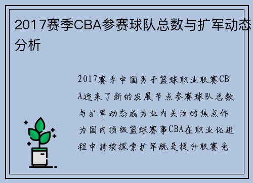 2017赛季CBA参赛球队总数与扩军动态分析
